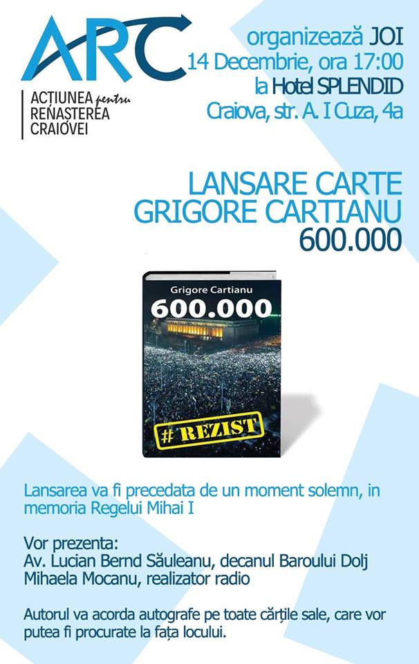 Lansare de carte: Grigore Cartianu – „600.000”